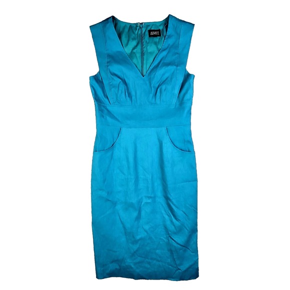 Adrianna Papell Dresses & Skirts - Adrianna Papell Teal Shutter Pleat Sheath Dress Size 8 Lined Linen Blend